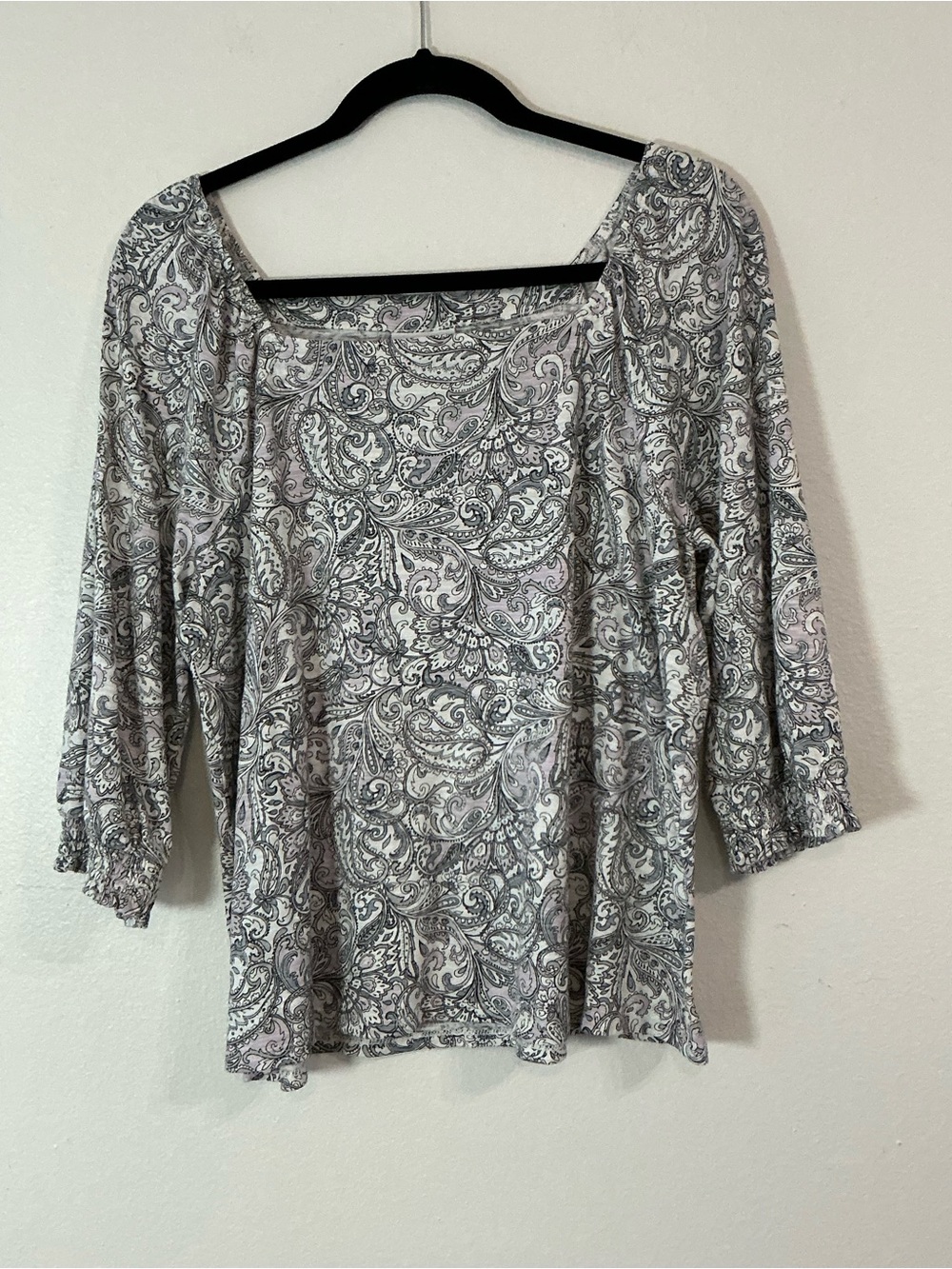 J.Jill Womens Paisley Top Medium Petite Gray Purple Square Neck 3/4
